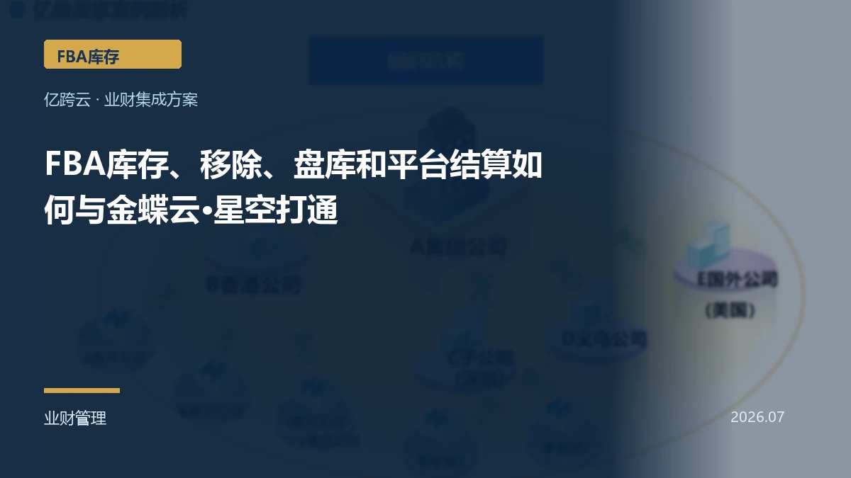 FBA库存、移除、盘库和平台结算如何与金蝶云·星空打通